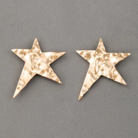 ⭐️ Awesome Metallic Beveled Abstract Boho Celestial Star Stud Earrings ⭐️ - Picture 1 of 4
